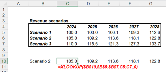 Example of Excel =XLOOKUP formula